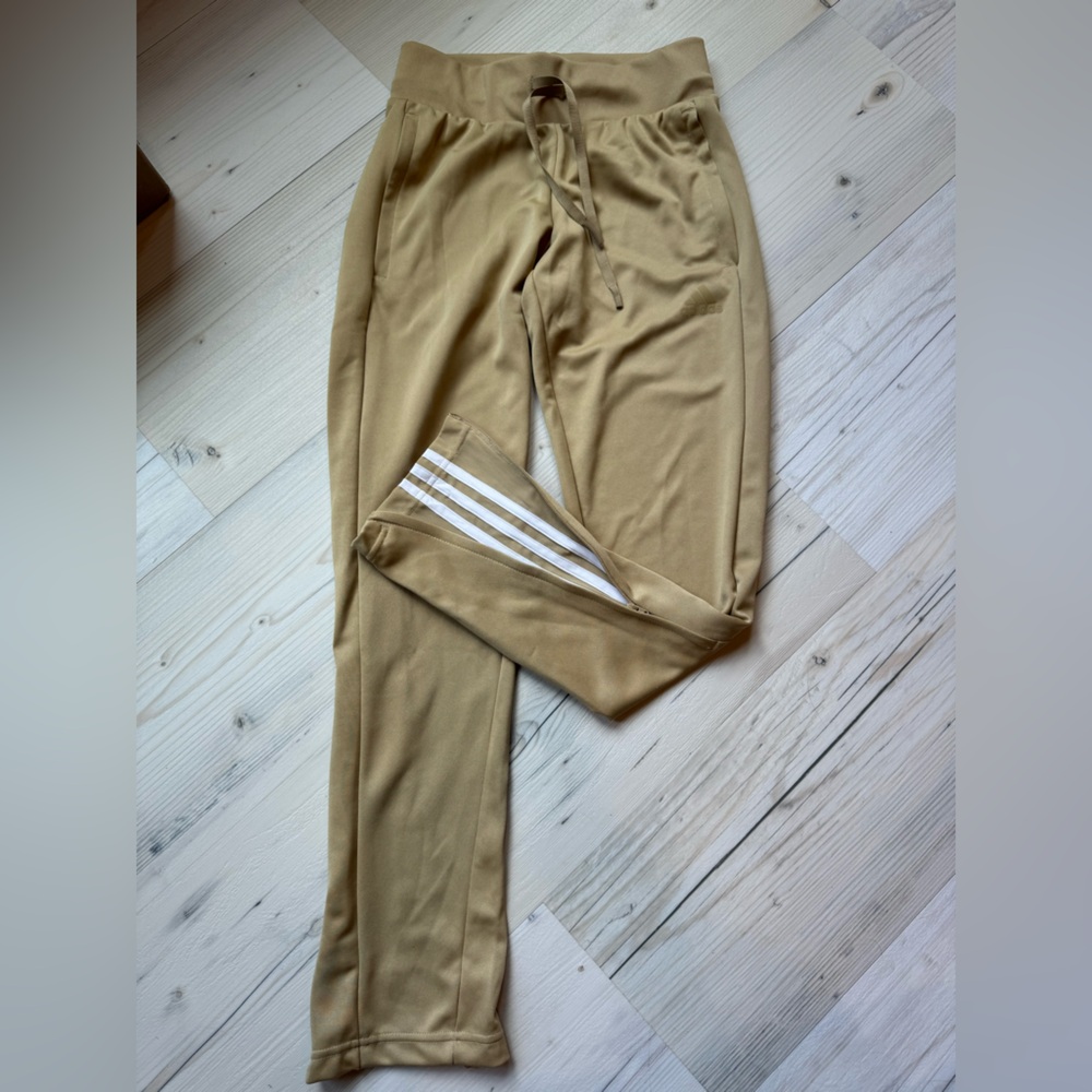 adidas Tan Track Pants with White Stripes